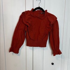Zara Rust Orange Ruffled Blouse - Cotton - XS